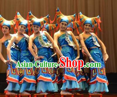 Traditional Chinese Yi Nationality Dance Costume, China Folk Dance Classical Dance Clothing for Women