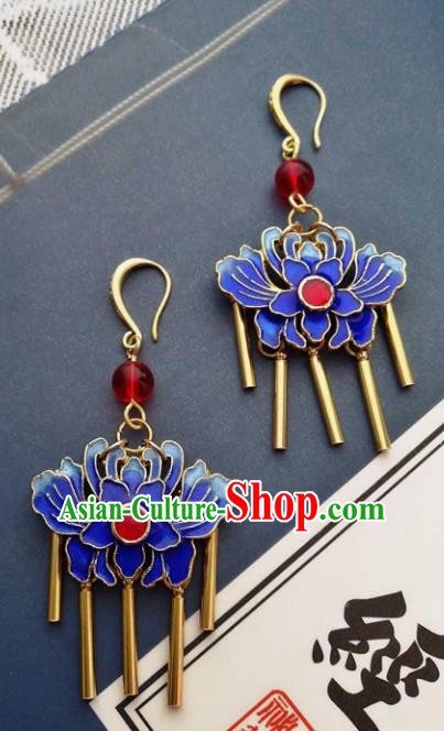 Chinese Traditional Ancient Accessories Classical Blueing Lotus Earrings Hanfu Eardrop for Women