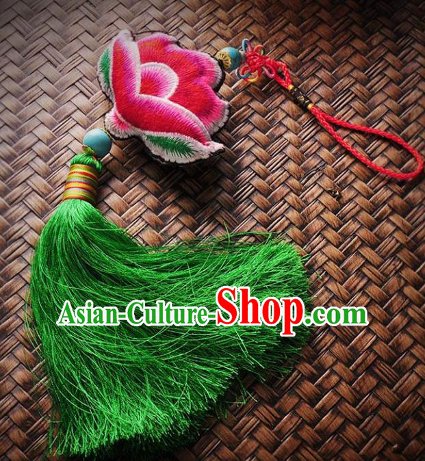 Chinese Traditional Embroidery Accessories Handmade Embroidered Red Lotus Pendant for Women