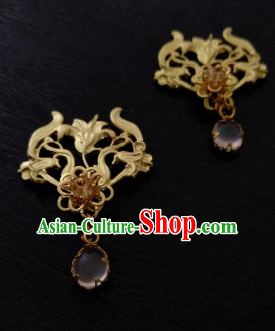 Chinese Traditional Ancient Hair Accessories Classical Brass Hairpins Hanfu Hair Stick Headwear for Women