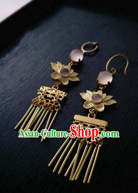 Chinese Traditional Ancient Accessories Classical Brass Earrings Hanfu Lotus Eardrop for Women