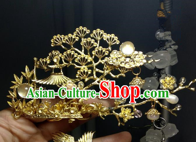 Chinese Traditional Ancient Hair Accessories Classical Brass Hair Coronet Hanfu Hairpins for Women