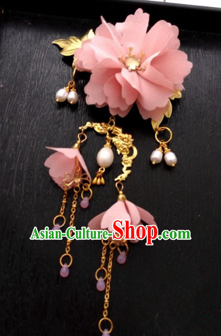 Chinese Traditional Ancient Hair Accessories Classical Pink Flowers Hair Clips Hanfu Hairpins for Women