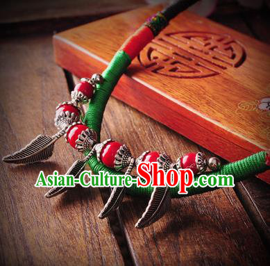 Chinese Traditional Embroidery Accessories Handmade Miao Sliver Leaf Necklace for Women