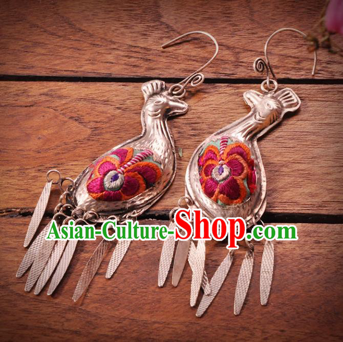 Chinese Traditional Embroidery Accessories Handmade Miao Sliver Earrings for Women