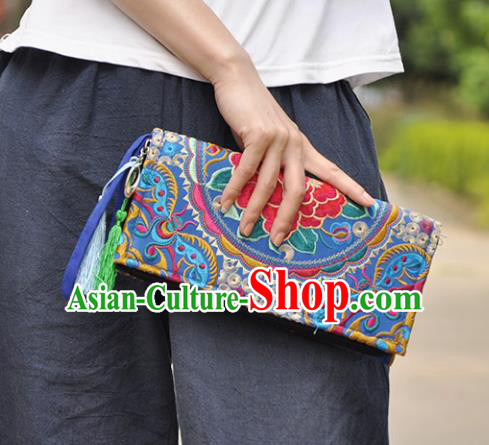 Chinese Traditional Embroidery Craft Embroidered Blue Purse Handmade Handbag for Women