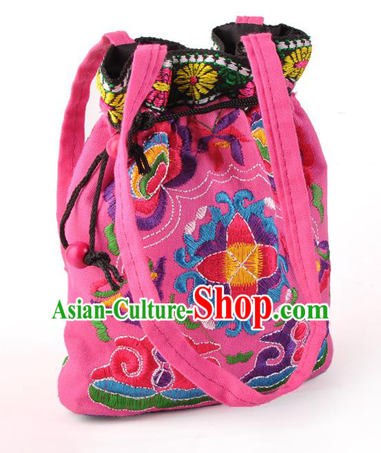 Chinese Traditional Embroidery Craft Embroidered Pink Pocket Bags Handmade Handbag for Women