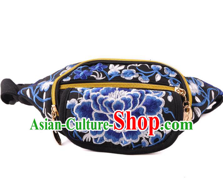 Chinese Traditional Embroidery Craft Embroidered Peony Waist Bags Handmade Handbag for Women