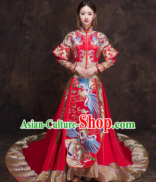 Chinese Traditional Bride Toast Clothing Embroidery Phoenix Red Xiuhe Suits Ancient Bottom Drawer Wedding Costumes for Women