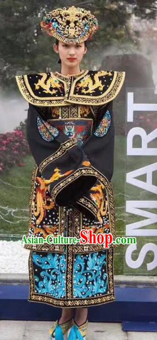 Top Grade Chinese Traditional Stage Performance Costumes Qing Dynasty Modern Fancywork Embroidered Clothing and Headwear for Women