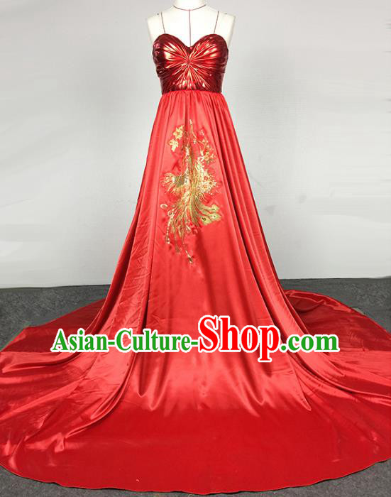 Top Grade Stage Performance Costumes China Modern Fancywork Red Full Dress for Women