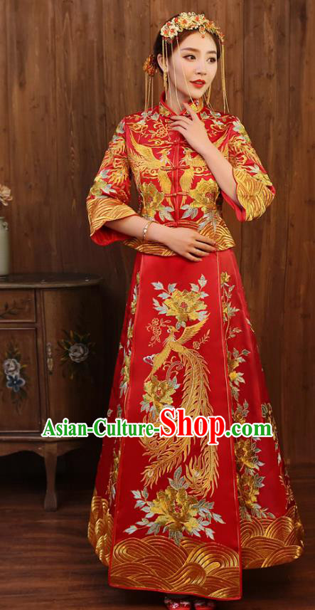 Chinese Ancient Wedding Costume Bride Toast Clothing, China Traditional Delicate Embroidered Peony Dress Xiuhe Suits for Women