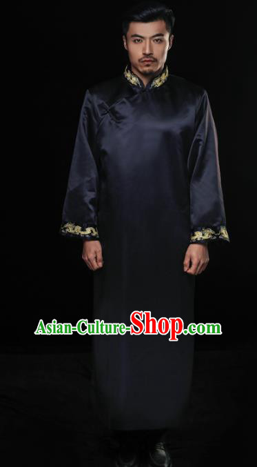 Chinese Traditional Wedding Costume China Ancient Bridegroom Tang Suit Black Gown for Men