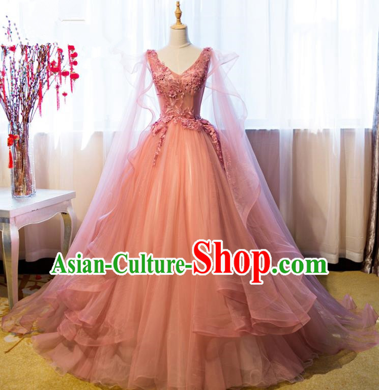 Top Grade Advanced Customization Wedding Dress Pink Bridal Veil Full Dress Costume for Women