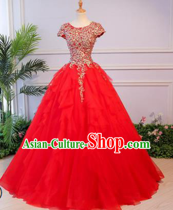 Top Grade Advanced Customization Wedding Dress Chorus Red Dress Bridal Veil Full Dress Costume for Women