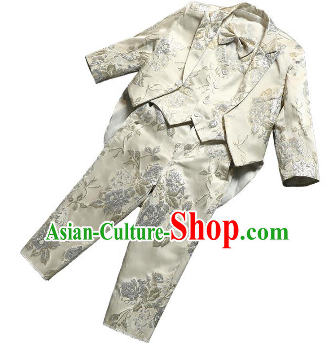 Top Grade Stage Performance Costumes Children Compere White Suits Modern Fancywork Clothing for Kids