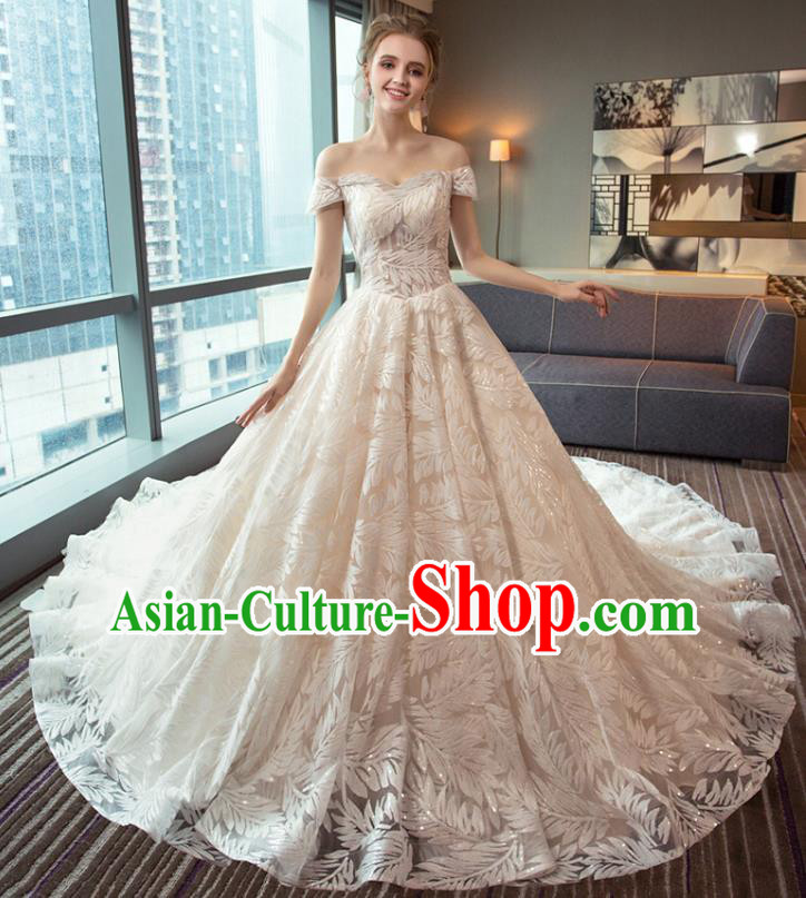 Top Grade Advanced Customization Tail Wedding Dress Bridal Veil Wedding Gown Costume for Women