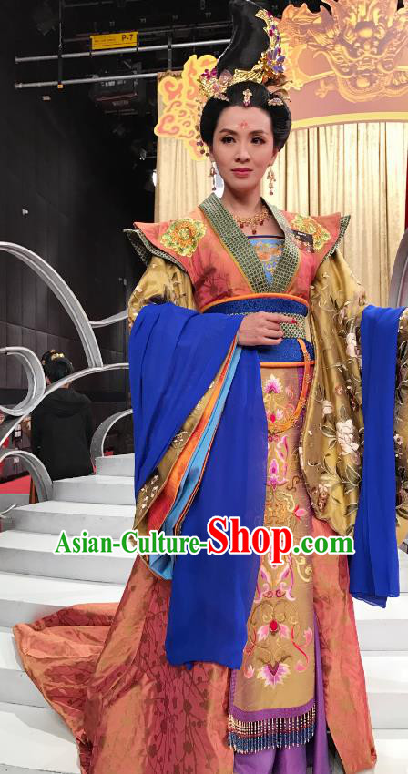 Chinese Ancient Tang Dynasty Princess Royal Taiping Embroidered Costumes Hanfu Dress for Women