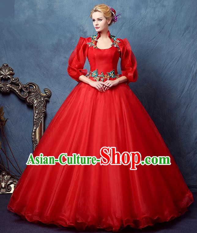 Top Grade Advanced Customization Red Bubble Dress Wedding Dress Compere Bridal Full Dress for Women