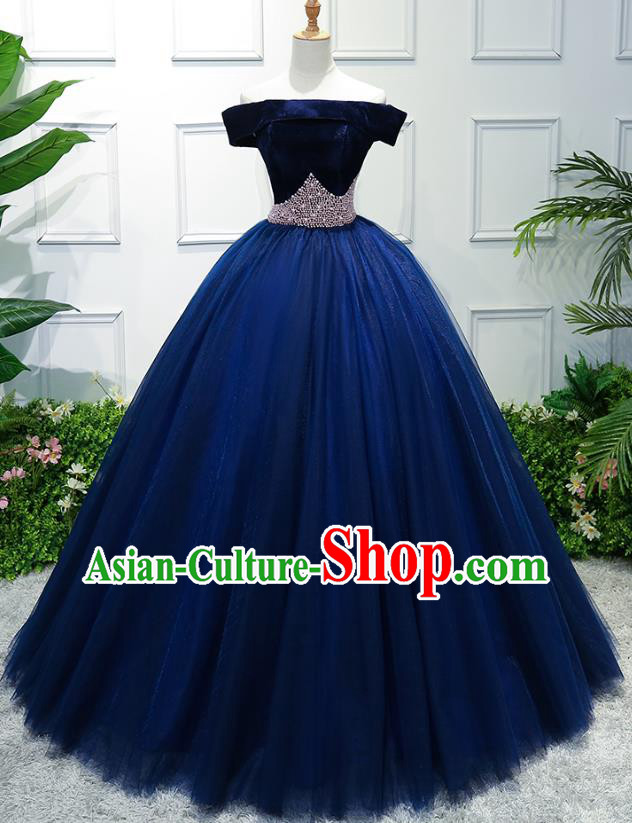 Top Grade Advanced Customization Evening Dress Blue Veil Wedding Dress Compere Bridal Full Dress for Women