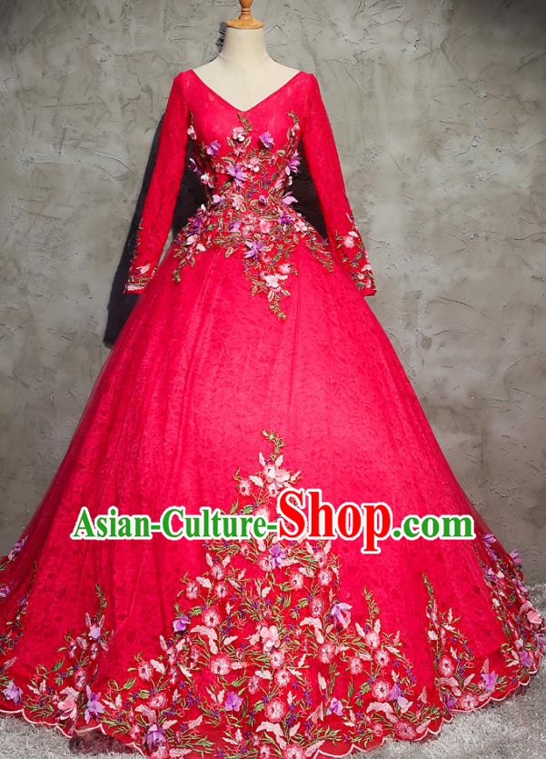 Top Grade Advanced Customization Evening Dress Red Wedding Dress Compere Bridal Full Dress for Women