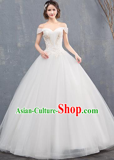 Top Grade Wedding Costume Compere Evening Dress Advanced Customization White Veil Dress Bridal Full Dress for Women