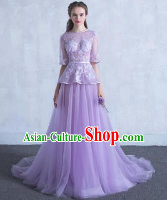 Top Grade Wedding Costume Purple Veil Evening Dress Advanced Customization Mullet Dress Compere Bridal Full Dress for Women