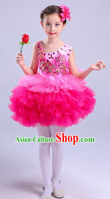 Top Grade Chorus Costumes Children Modern Dance Clothing Pink Bubble Dress for Kids