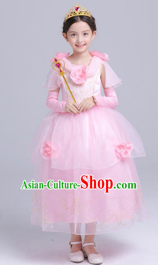 Top Grade Chorus Costumes Stage Performance Princess Pink Veil Dress Children Modern Dance Clothing for Kids