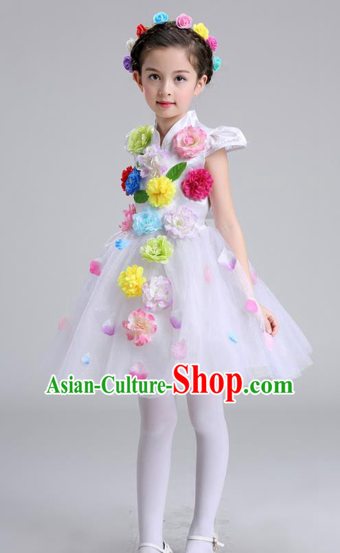 Top Grade Chorus Costumes Stage Performance Princess White Bubble Full Dress Children Modern Dance Clothing for Kids