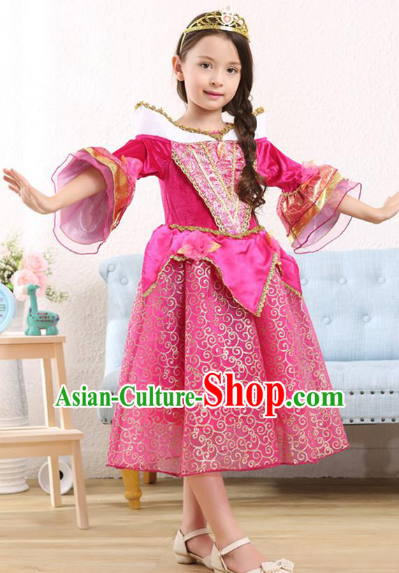 Top Grade Halloween Princess Dress Girls Stage Performance Costumes Rosy Full Dress for Kids