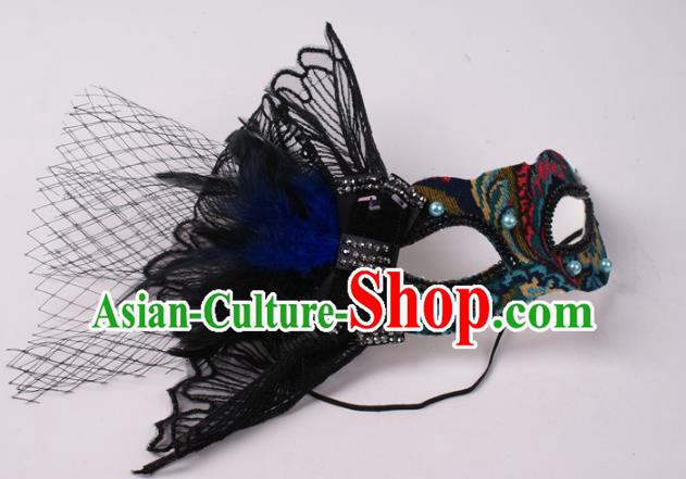 Halloween Fancy Ball Props Face Mask Stage Performance Accessories Black Feather Masks
