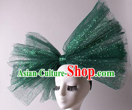 Top Grade Catwalks Hair Accessories Halloween Green Bowknot Hair Clasp Stage Performance Modern Fancywork Headwear