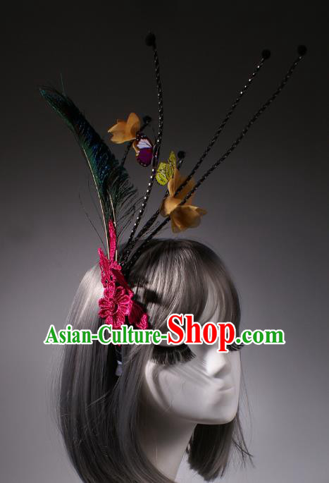 Top Grade Catwalks Hair Accessories Halloween Stage Performance Feather Hair Clasp Modern Fancywork Headwear