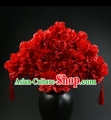 Top Grade China Catwalks Hair Accessories Halloween Modern Fancywork Red Flowers Hair Clasp Headwear