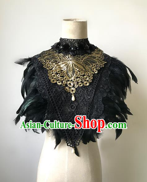 Top Grade Catwalks Gothic Shoulder Accessories Exaggerated Black Feather Cape Halloween Modern Fancywork Headwear