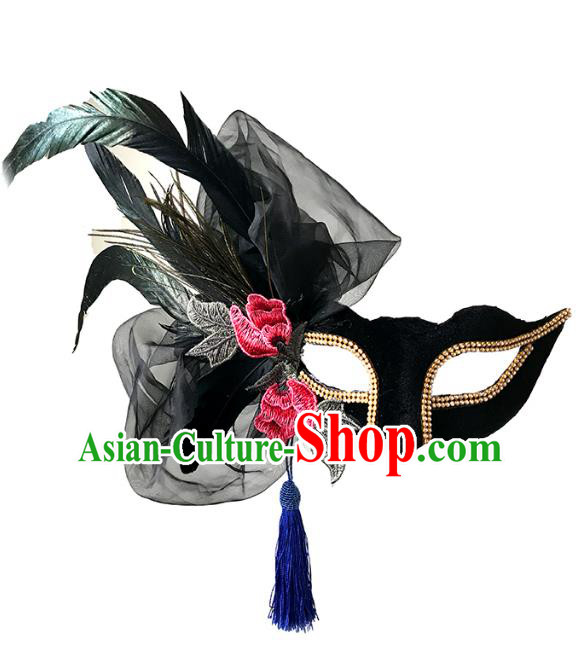 Halloween Catwalks Venice Face Mask Fancy Ball Embroidered Black Feather Masks Christmas Exaggerated Feather Masks