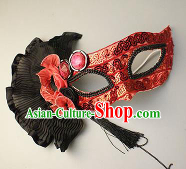 Halloween Exaggerated Red Sequin Face Mask Venice Fancy Ball Props Catwalks Accessories Christmas Masks