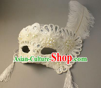 Halloween Exaggerated White Pearls Face Mask Venice Fancy Ball Props Catwalks Accessories Christmas Masks