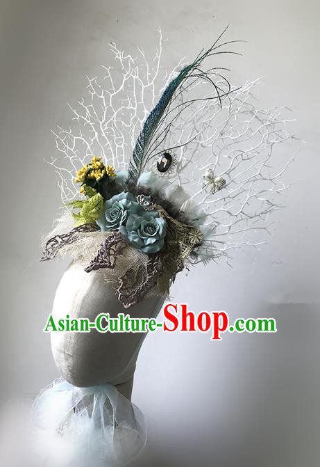 Top Grade Catwalks Hair Accessories Exaggerated Flowers Headdress Halloween Modern Fancywork Headwear