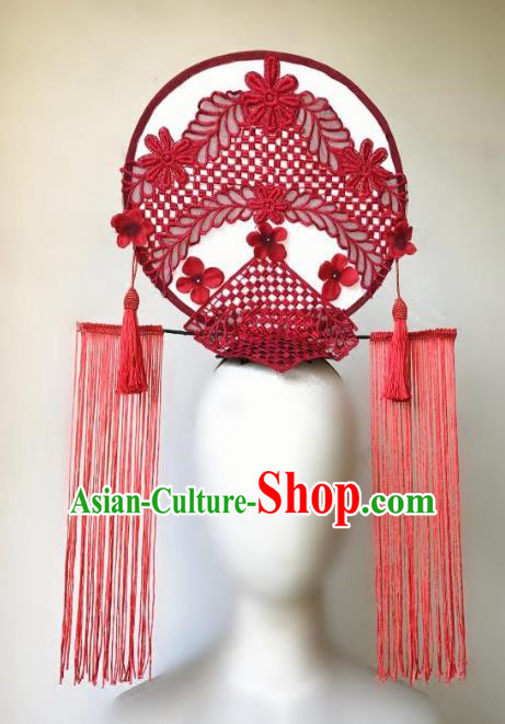 Top Grade Catwalks Hair Accessories Exaggerated Chinese Red Flowers Hair Clasp Modern Fancywork Headwear