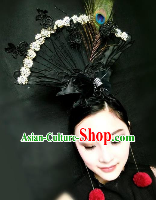 Top Grade China Catwalks Hair Accessories Exaggerated Black Hair Clasp Modern Fancywork Headwear