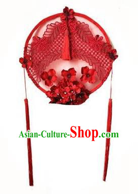 Top Grade Catwalks Hair Accessories Exaggerated Chinese Red Lace Hair Clasp Modern Fancywork Headwear