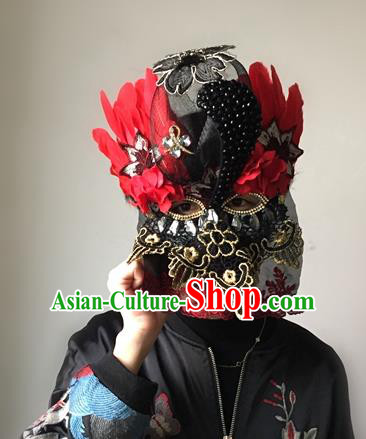 Halloween Handmade Red Feather Face Mask Fancy Ball Catwalks Masks Christmas Exaggerated Feather Masks