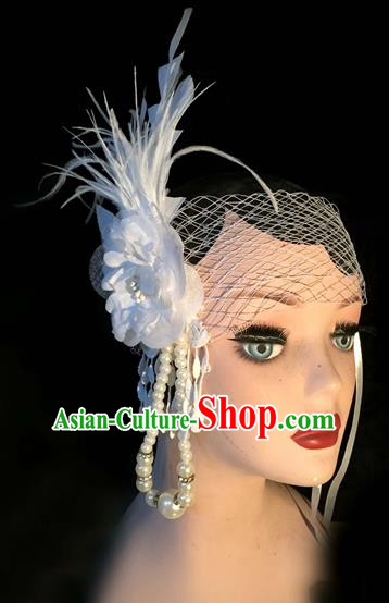 Top Grade Catwalks Hair Accessories Exaggerated White Flower Headband Modern Fancywork Headwear