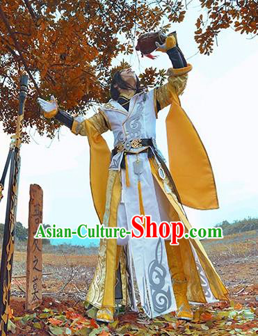 China Ancient Cosplay Swordsman Warriors Yellow Costumes Complete Set Chinese Traditional Knight-errant Clothing for Men