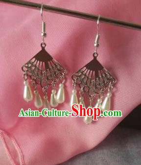 China Ancient Palace Accessories Classical Pearls Earrings Chinese Traditional Hanfu Eardrop for Women