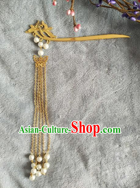 China Ancient Hair Accessories Hanfu Princess Pearls Tassel Golden Hair Clips Chinese Classical Hairpins for Women