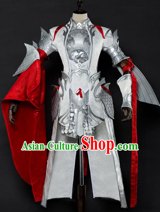China Ancient Cosplay Female General White Armour Swordsman Costumes Chinese Traditional Warriors Knight-errant Clothing for Women