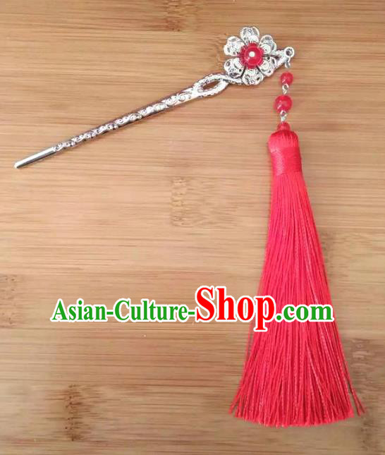 China Ancient Hair Accessories Hanfu Red Tassel Hair Clip Chinese Classical Hairpins for Women